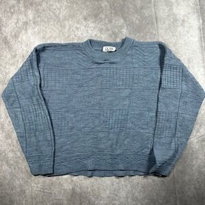 Vintage Rose Women's‎ Medium Boxy Blue Textured Geometric Knit Sweater USA 90s